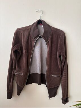 H&M Brown Velvet Zip-Front Bomber Jacket
